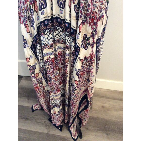 Bila BoHo Maxi Asymmetrical Paisley Smocked Plus XXL Hippie Multicolor Dress - Picture 2 of 8